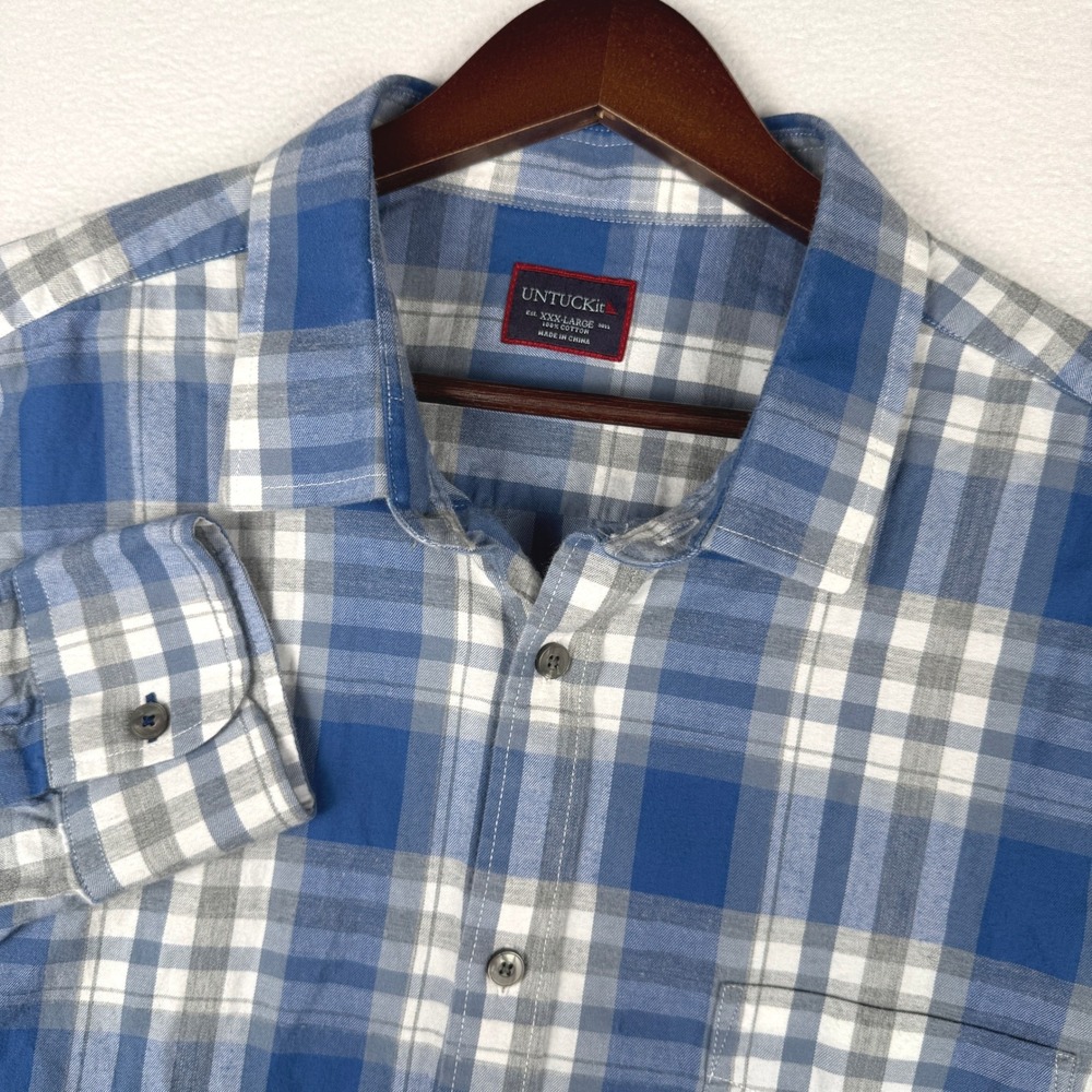 UNTUCKit Fiano Flannel Shirt Mens 3XL Blue Plaid Long Sleeve